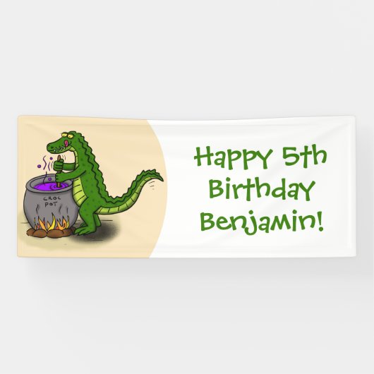 Grappige groene alligator tekenfilm koken spandoek (Horizontaal)