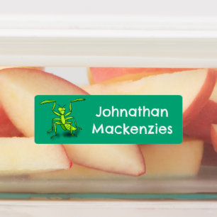 Grappige groene bidsprinkhaan cartoon gepersonalis labels