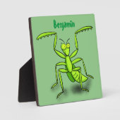 Grappige groene bidsprinkhaan cartoonillustratie fotoplaat (Voorkant)