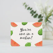 Grappige groene en rode watermeloen briefkaart (Staand voorkant)