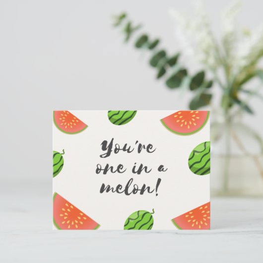 Grappige groene en rode watermeloen briefkaart (Staand voorkant)