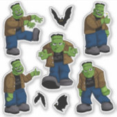 Grappige Groene Frankenstein Monster Cartoon & Vle Sticker (Voorkant)