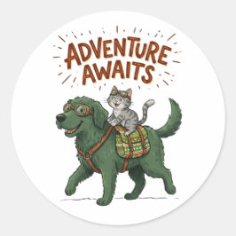 Grappige Groene Hond & Kat Avontuur Wacht Ronde Sticker