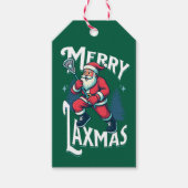 Grappige Groene Kerst Laxmas Lacrosse Cadeaulabel (Voorkant)