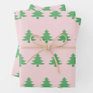 Grappige groene kerstbomen op Bord Roze Inpakpapier Vel