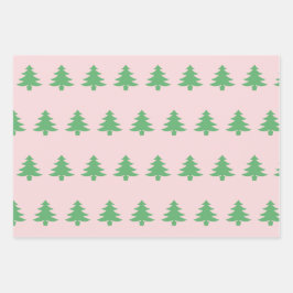 Grappige groene kerstbomen op Bord Roze Inpakpapier Vel