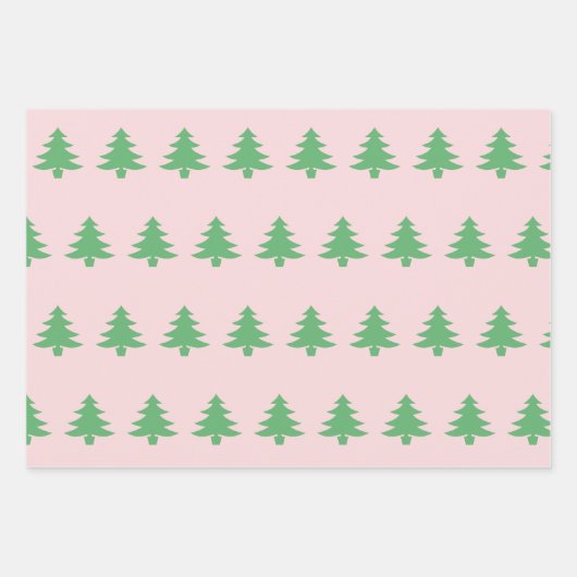 Grappige groene kerstbomen op Bord Roze Inpakpapier Vel (Voorkant)