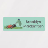 Grappige groene kikker die het gazon maait, gepers labels (Design 2)