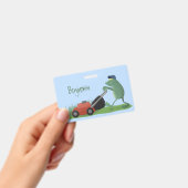 Grappige groene kikker grasmaaien cartoon badge (Handheld)