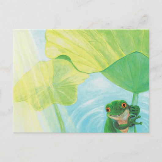 Grappige Groene Kikker onder Lily Pad Briefkaart (Voorkant)