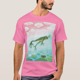 Grappige groene kikker springt in de vijver illust t-shirt