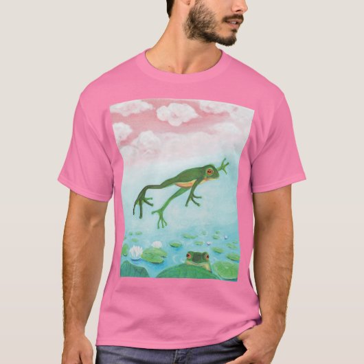Grappige groene kikker springt in de vijver illust t-shirt (Voorkant)