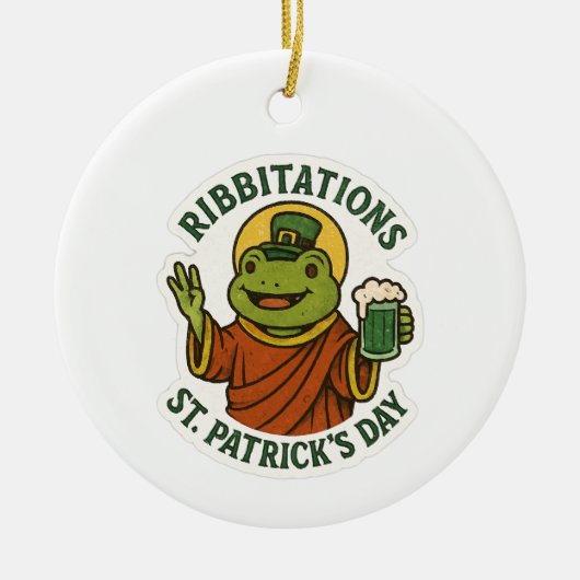 Grappige Groene Kikker St. Patrick's Dag  Keramisch Ornament (Voorkant)
