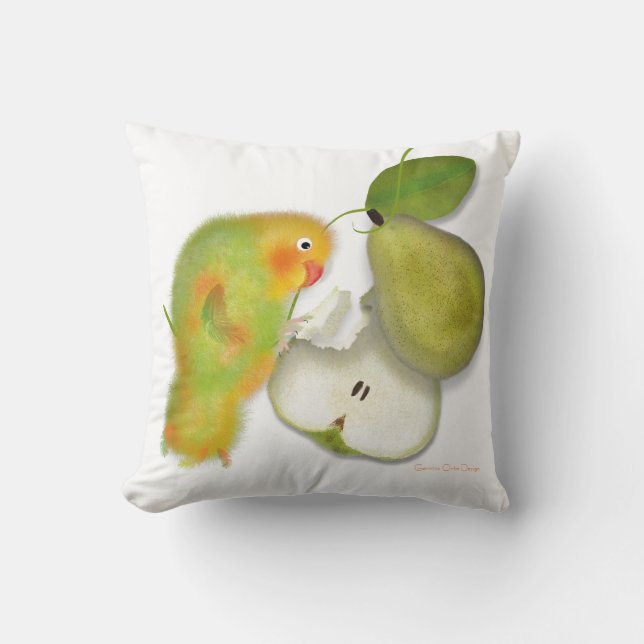 Grappige groene liefdesvogel, papegaai met peer. kussen (Voorkant)