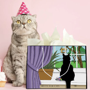 Grappige Groene Nieuwsgierige Zwarte Kat Raam Groot Cadeauzakje