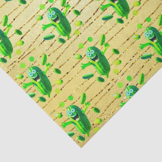 Grappige groene Pickleman op gouden achtergrond Tissuepapier (Detail)