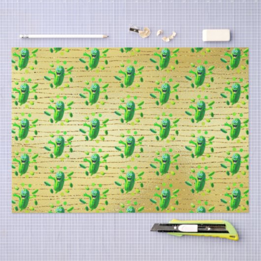 Grappige groene Pickleman op gouden achtergrond Tissuepapier (Craft)