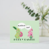 Grappige groene roze paashaas illustratie feestdagenkaart (Staand voorkant)