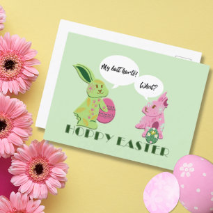 Grappige groene roze paashaas illustratie feestdagenkaart