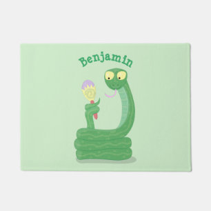 Grappige groene slang met maraca cartoon deurmat