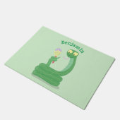 Grappige groene slang met maraca cartoon deurmat (Schuin)