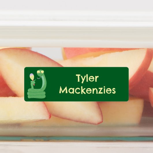 Grappige groene slang met maraca cartoon gepersona labels (Aangebracht)