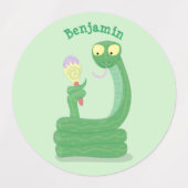 Grappige groene slang met maraca cartoon labels (Design 1)