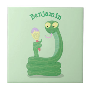 Grappige groene slang met maraca-cartoon tegeltje
