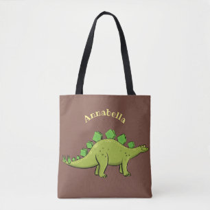 Grappige groene stegosaurus dinosaurus cartoon tote bag
