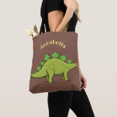 Grappige groene stegosaurus dinosaurus cartoon tote bag (Dichtbij)