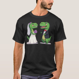 Grappige groene T-Rex dinosaurus bruid en bruidego T-shirt