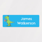 Grappige groene t rex dinosaurus cartoon gepersona labels (Design 1)