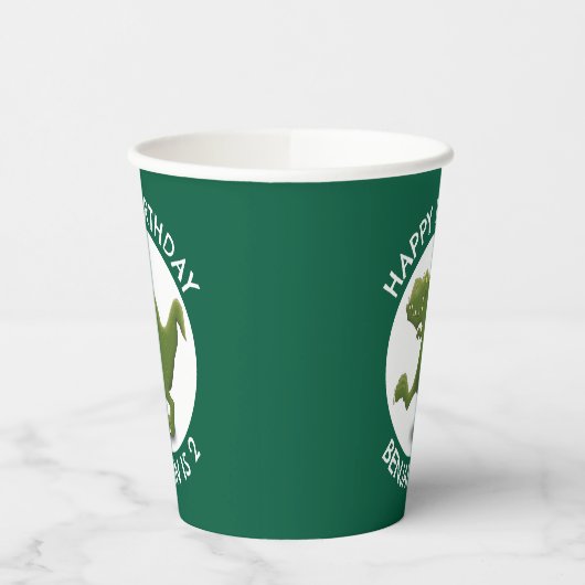 Grappige groene t rex dinosaurus cartoon gepersona papieren bekers (Links)