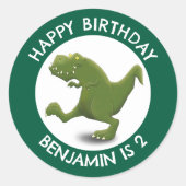 Grappige groene t rex dinosaurus cartoon gepersona ronde sticker (Voorkant)