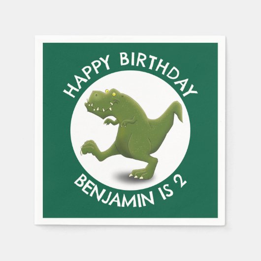 Grappige groene t rex dinosaurus cartoon gepersona servet (Voorkant)