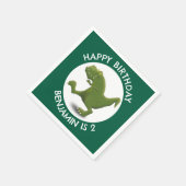 Grappige groene t rex dinosaurus cartoon gepersona servet (Hoek)