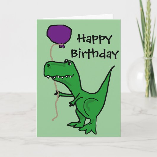 Grappige Groene Trex Dinosaurus Holding Ballon Kaart (Voorkant)