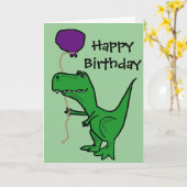 Grappige Groene Trex Dinosaurus Holding Ballon Kaart (Gele Bloem)