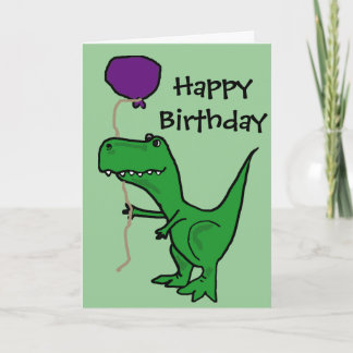 Grappige Groene Trex Dinosaurus Holding Ballon Kaart