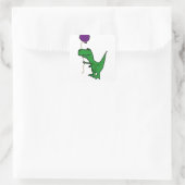 Grappige Groene Trex Dinosaurus Holding Ballon Vierkante Sticker (Tas)