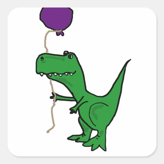 Grappige Groene Trex Dinosaurus Holding Ballon Vierkante Sticker (Voorkant)