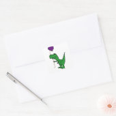 Grappige Groene Trex Dinosaurus Holding Ballon Vierkante Sticker (Envelop)