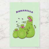 Grappige groene vleesetende pitcher plants cartoon voedselcontainer etiket (Enkel label)