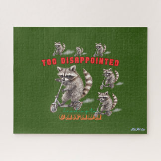 Grappige groene wasbeer scooter legpuzzel