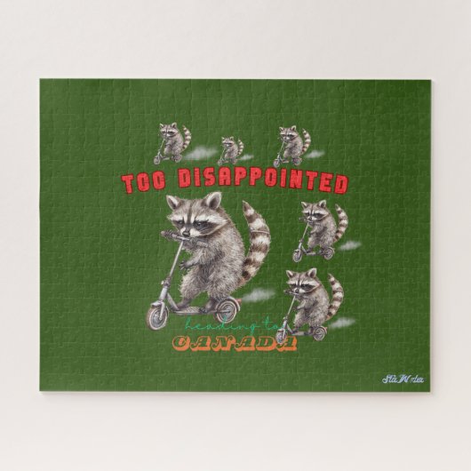 Grappige groene wasbeer scooter legpuzzel (Horizontaal)