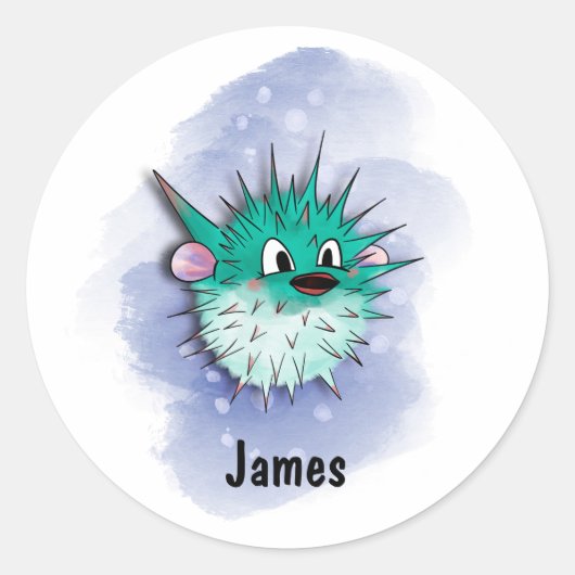 Grappige groene wereldbol vis waterverf stijl ronde sticker (Voorkant)