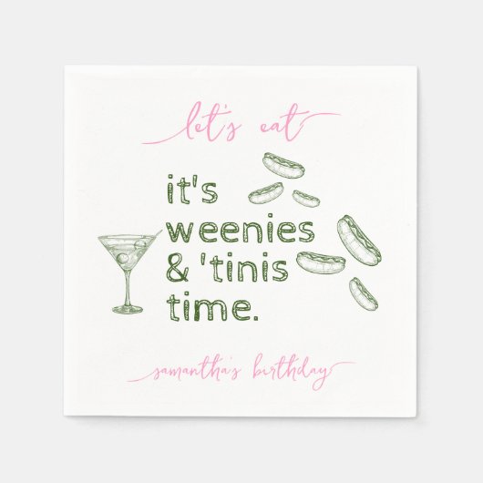 Grappige Groene Worstjes & Tinis Martini Verjaarda Servet (Voorkant)