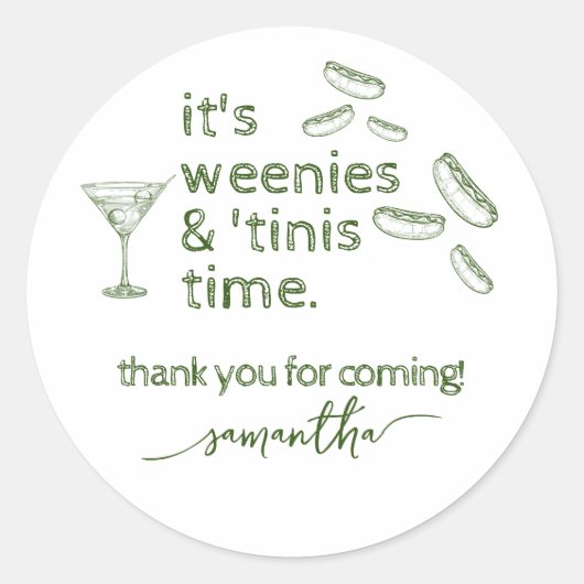 Grappige Groene Würstjes & Tinis Martini Verjaarda Ronde Sticker (Voorkant)