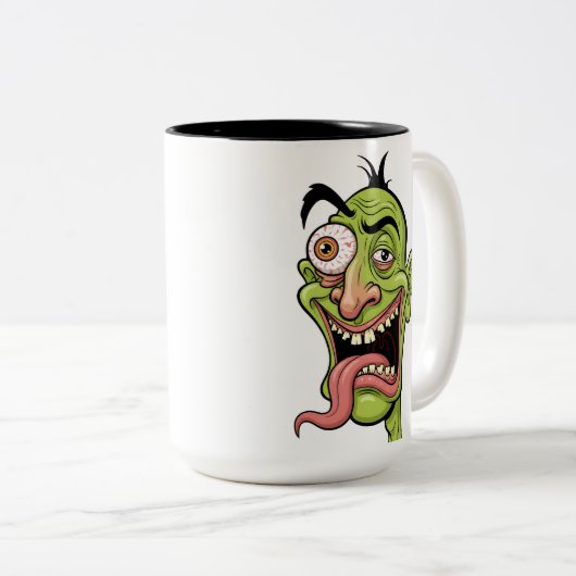 Grappige Groene Zombie Cartoon Koffie Mok – Quirky (Voorkant rechts)