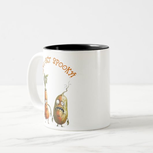 Grappige groenten Halloween Tweekleurige Koffiemok (Voorkant links)